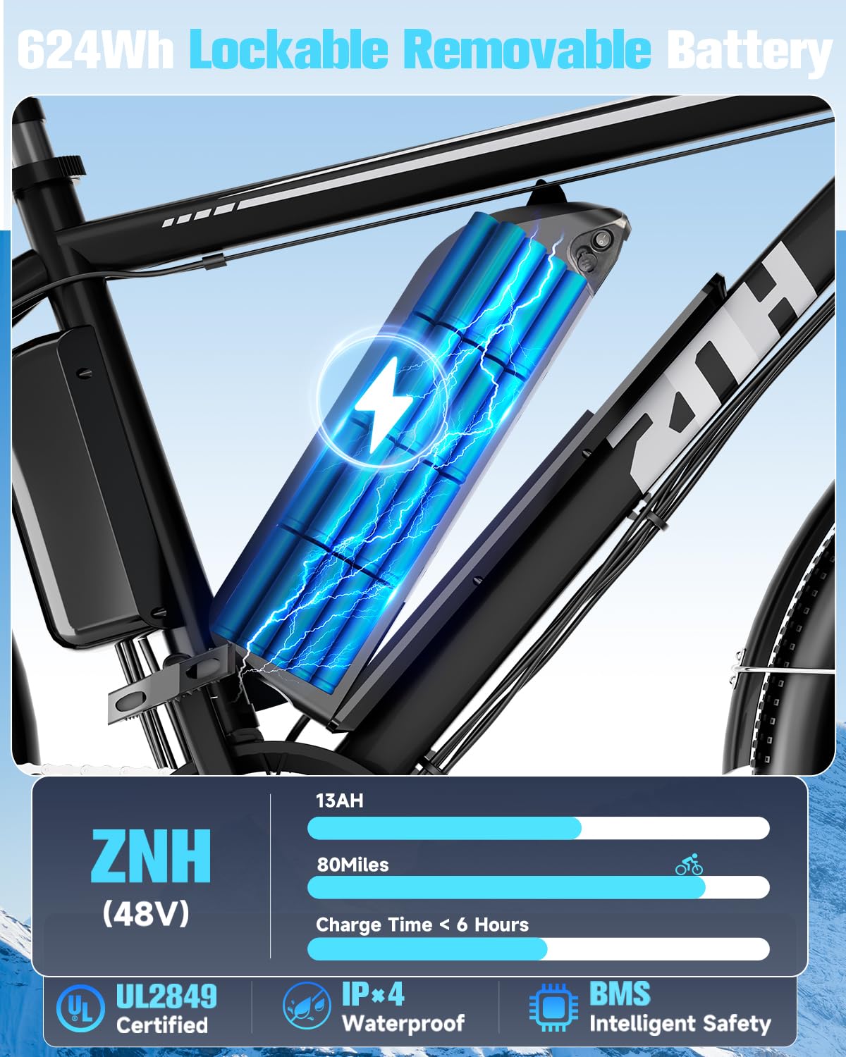 ZNH Electric Mountain Bikes 750w Peak Motor Ebikes with 48V 624Wh Battery 26 in Step Over E Mountain Bike for Commuter 26Mph Electric Bicycle for Adult Up to 80 Miles,21 Speed and Suspension Fork