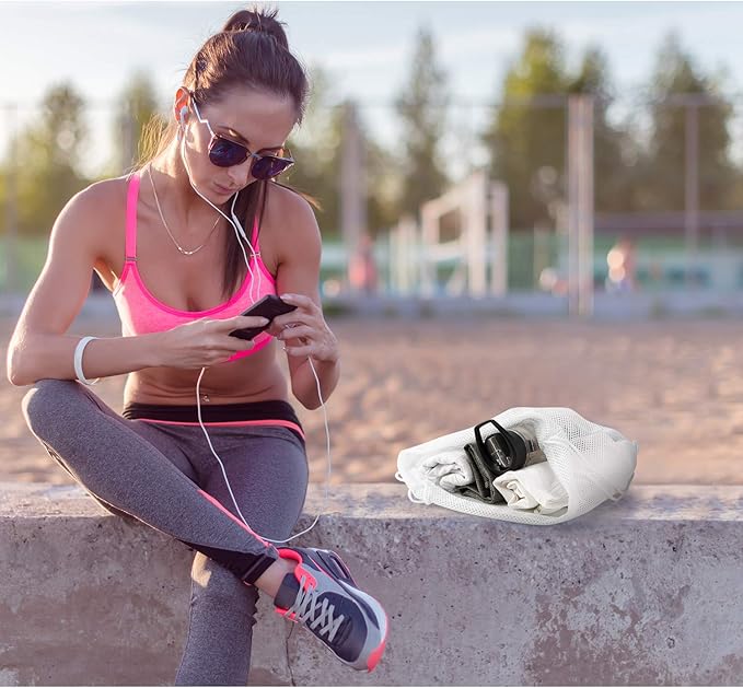 Frienda Mesh Drawstring Backpack Bag Multifunction Mesh Bag for Swimming, Gym, Clothes (White) One piece