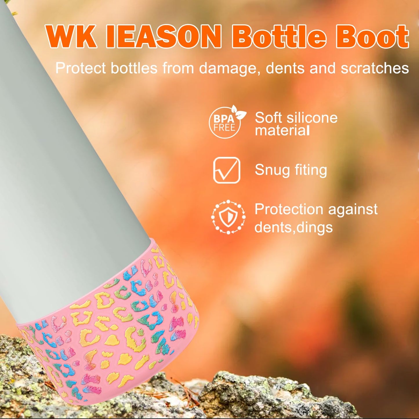 WK IEASON 2Pcs Silicone Water Bottle Boot for Owala 24oz, Protective Flask Bottom Cover Base for Owala FreeSip Twist and Flip Flask Bottles (Leo cream/pink, 24OZ)