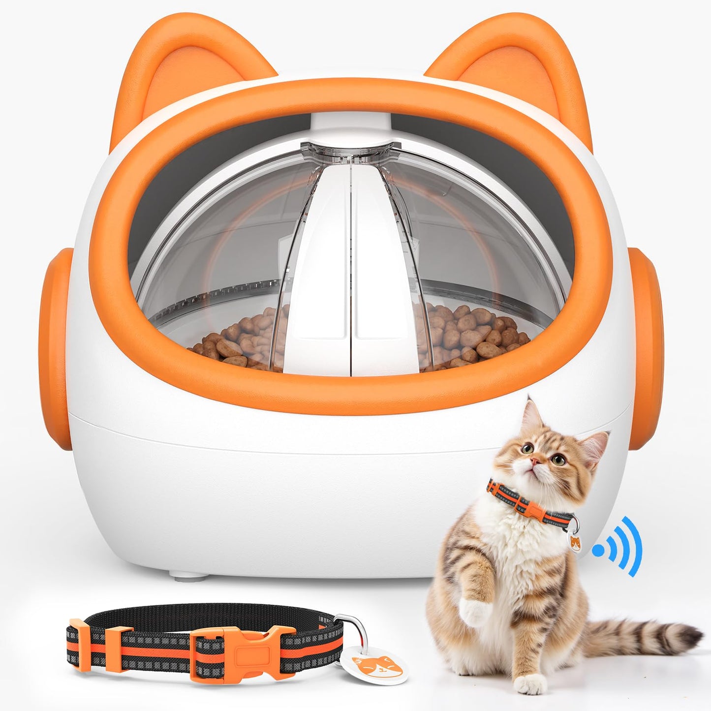 Smart RFID Cat Feeder with Collar Sensors – Automatic Timed Pet Feeder for Multi-Cat, 4 Feeding Modes, Voice Recorder, LCD Display, Wet/Dry Food Compatible