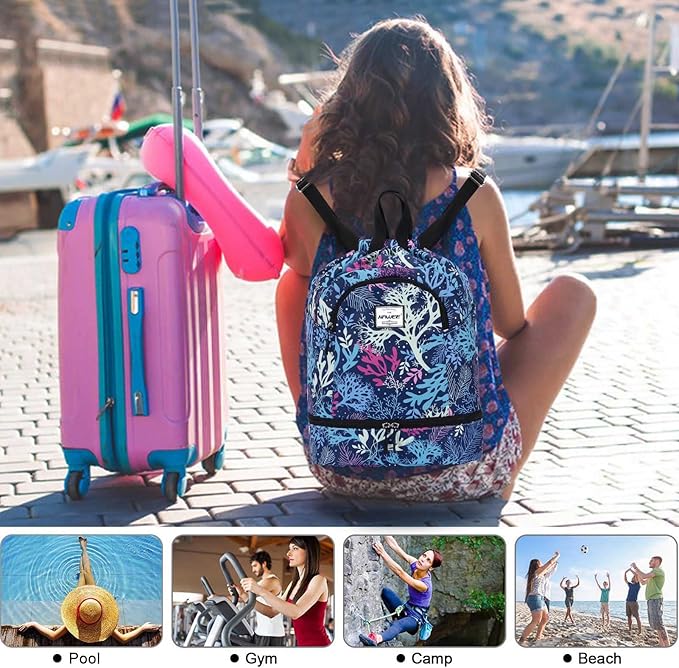 Dry Wet Drawstring Backpack with Shoe Compartment for Women Adjustable Gym Bag