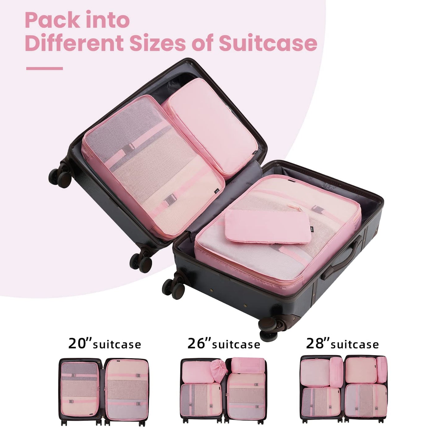 BAGAIL 10 Set Packing Cubes Various Sizes Packing Organizer for Travel Accessories Luggage Carry On Suitcase-Pink