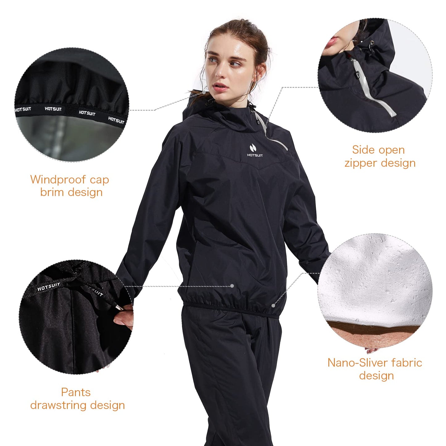 HOTSUIT Sauna Suit Women Weight Loss Boxing Gym Sweat Suits Workout Jacket, Black, S