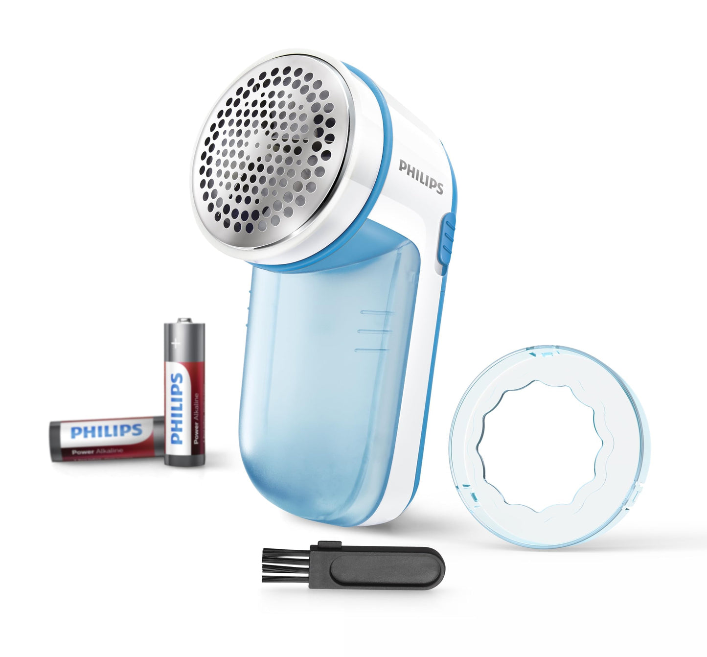 Philips Fabric Shaver, Removes Fabric Pills, Suitable for All Garments, Large Blade Surface, Cleaning Brush, Includes Batteries, Blue (GC026/00)