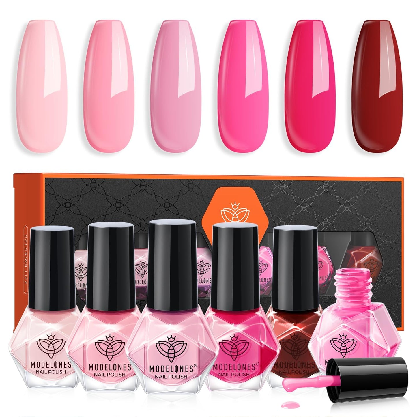 modelones Pink Nail Polish 6 Colors Hot Pink Tones Neon Shades Magenta Light Soft to Dark 2025 Spring Nail Art Design for Women Girl Nail Lovers Valentine's Day Gift Salon DIY Manicure Kit