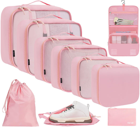 BAGAIL 10 Set Packing Cubes Various Sizes Packing Organizer for Travel Accessories Luggage Carry On Suitcase-Pink