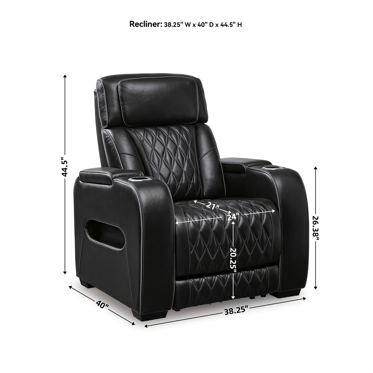 Signature Design by Ashley Boyington Contemporary Leather Match Power Recliner with Adjustable Headrest, Cup Holders, USB Port and Air Massage System, Black