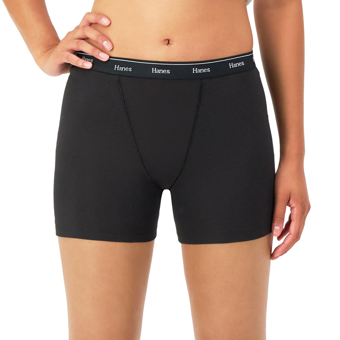 Hanes Women's Mid-Thigh Boxer Brief Pack, Stretch Cotton Underwear, 4-Pack, Basic Color Mix, Small
