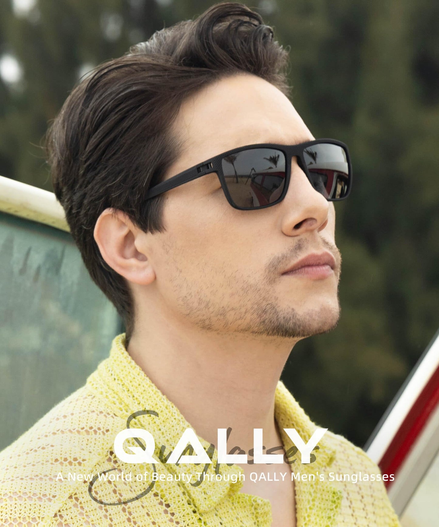 QALLY Men's Polarized Retro Sports Sunglasses with UV400 Protection, Black/Red/Grey Gradient