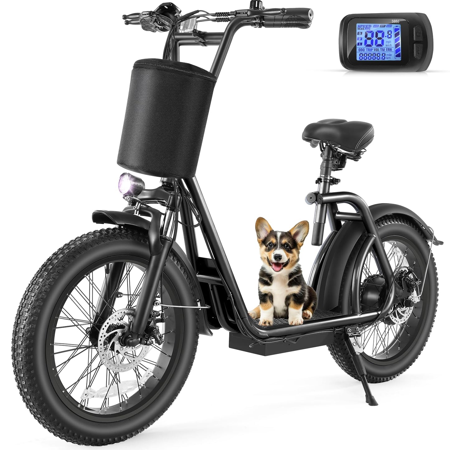 Caroma 819W Foldable Electric Scooter Adults, 20" Fat Tire Electric Bike with 500Wh Battery, Up to 30Miles & 20MPH, Adult Electric Bicycles for Commuting with Basket&Adjustable Seat(Black)