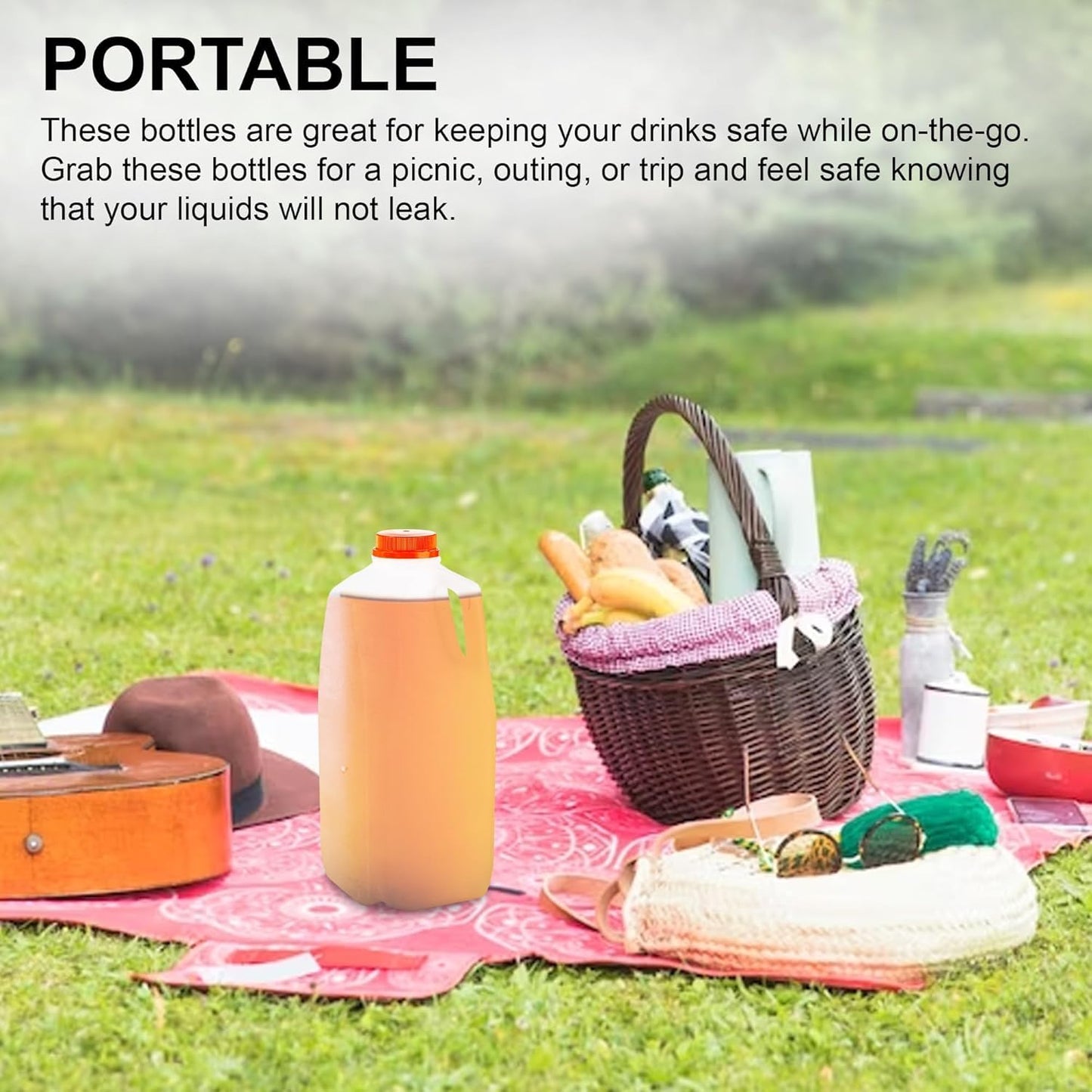 MT Products 64 Oz. Empty HDPE Plastic Juice/Milk Bottles with Tamper Evident Caps - Case of 60