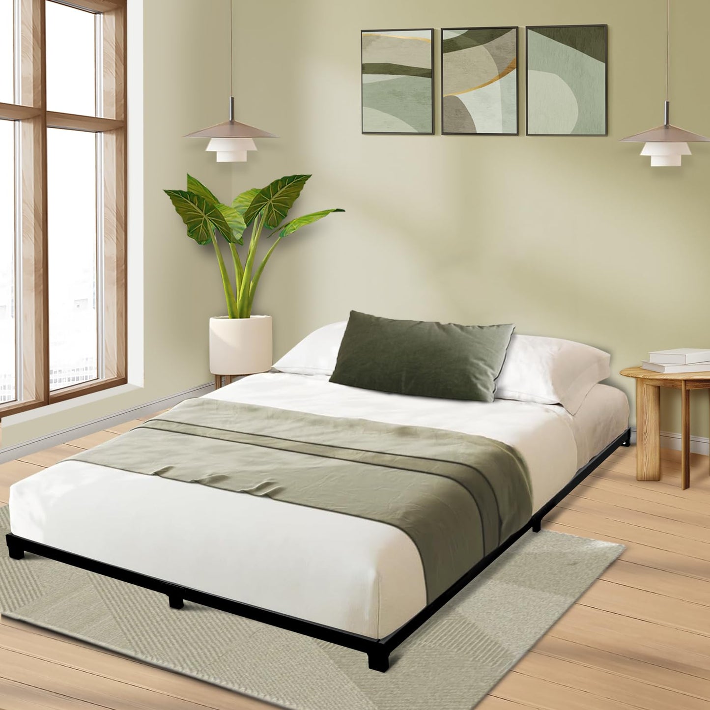Alderose 3 Inch Queen Bed Frame Low Profile, Queen Size Bed Frame, Heavy Duty Metal Platform No Box Spring Needed, Easy Assembly Mattress Foundation, No Noise, Black