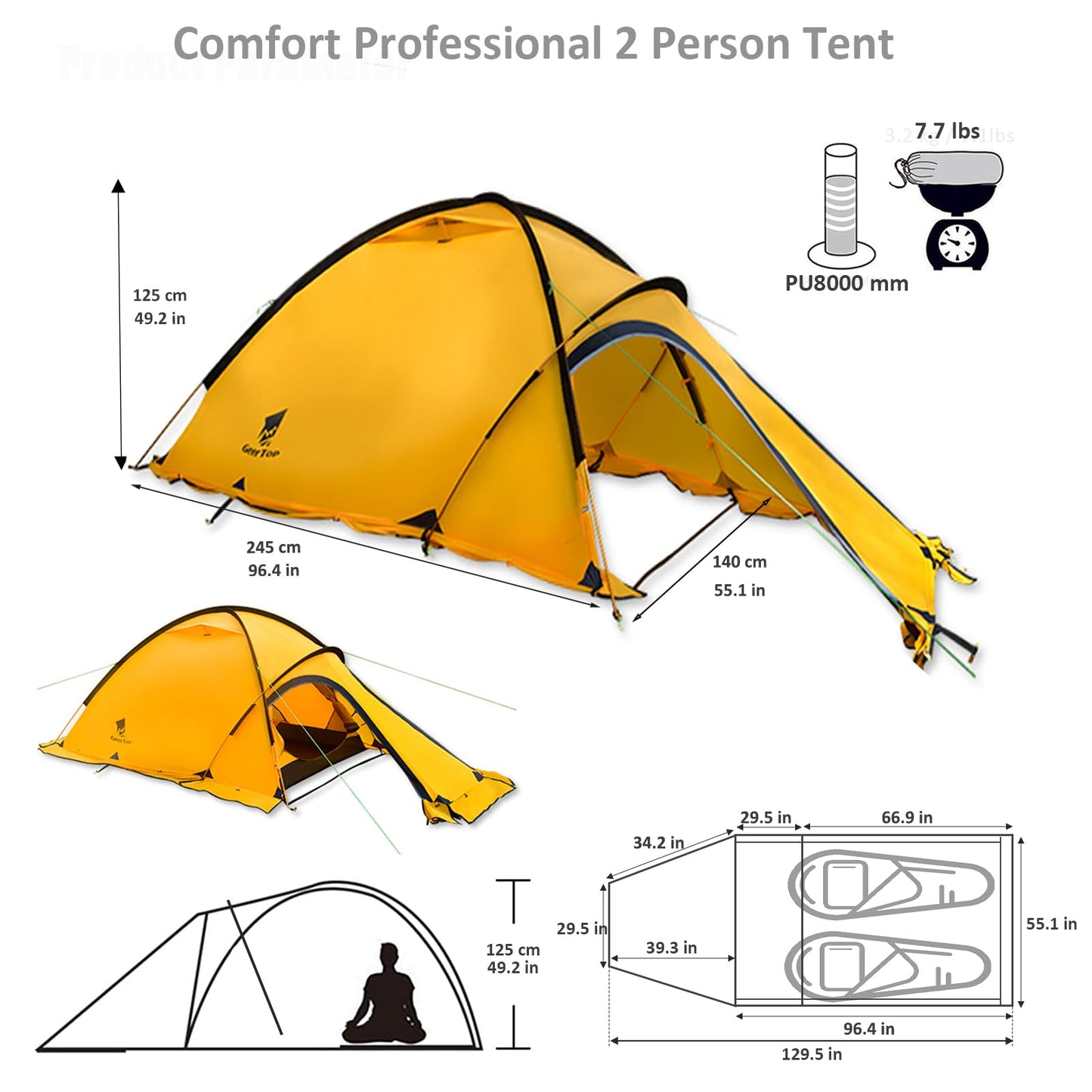 Geertop Portable 2 Person 4 Season Camp Tent Waterproof Backpacking Tent Double Layer All Weather for Camping Hiking Travel Climbing Mountaineering - Easy Set Up