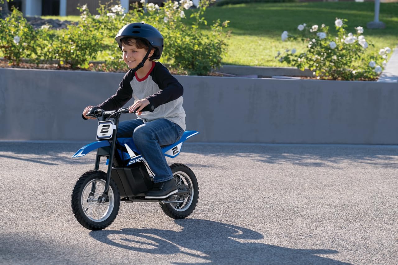 Razor MX125 Dirt Rocket Electric-Powered Bike with Authentic Motocross Geometry, Rear-Wheel Drive,100-watt, high-Torque, Chain-Driven Motor, for Kids 7+, Blue