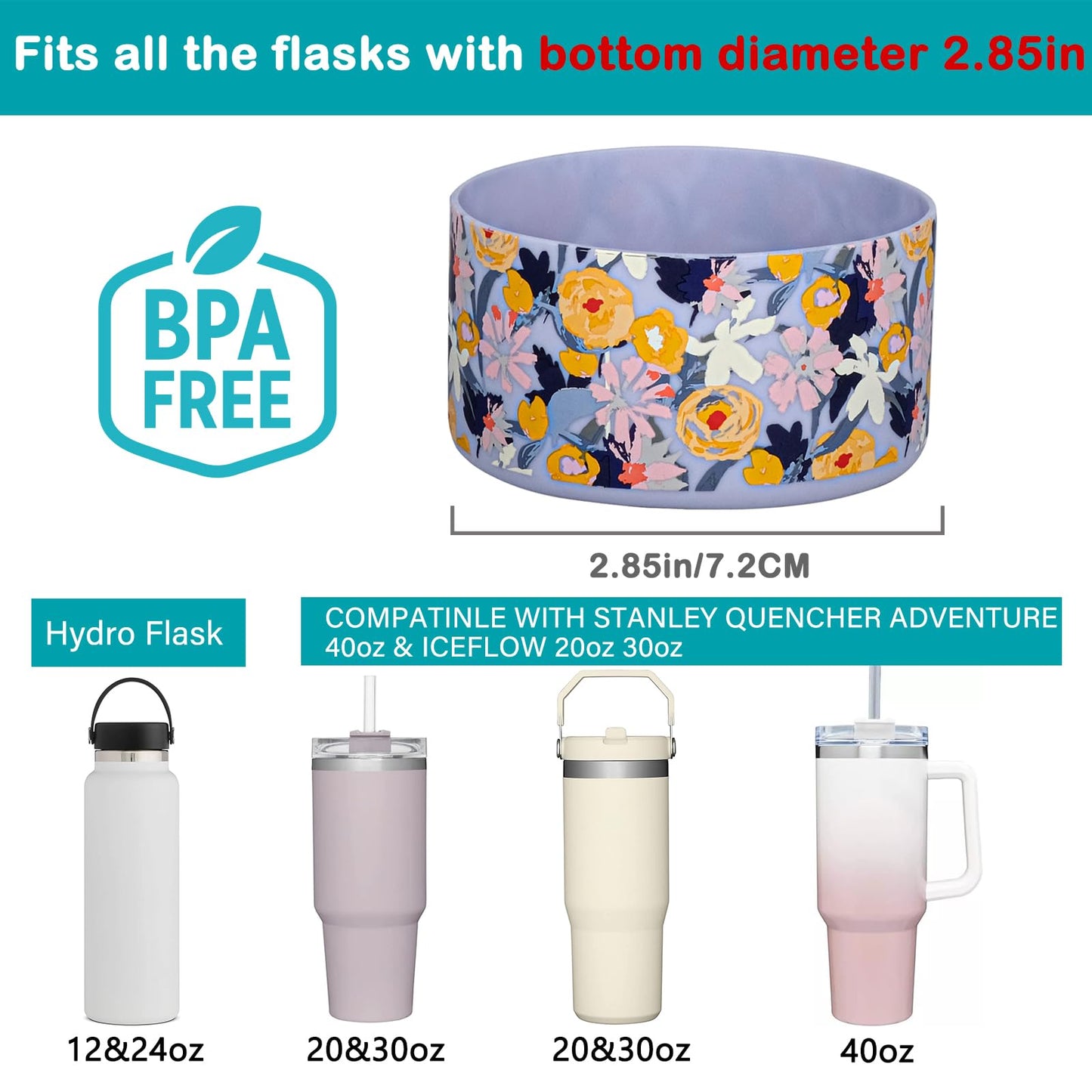 HEYSKAY 2pcs Protective Flask Silicone Boot Base for Stanley Quencher Adventure 40oz & Stanley IceFlow 20oz 30oz Tumbler, and Compatible with 12-24oz Hydro Sport Water Bottles,Yeti and More