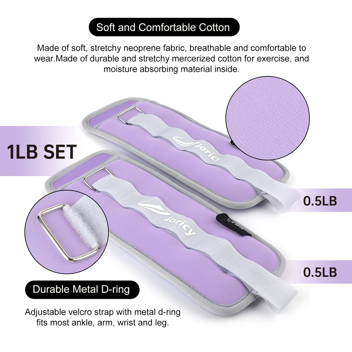 Ankle Weights, Wrist Leg Arm Weights for Women Men Kids Child with Adjustable Straps,A Pair Of 1LBS(0.5LB Each Weight) Strength Training Weighted for Jogging, Running, Walking, Fitness, Light Purple