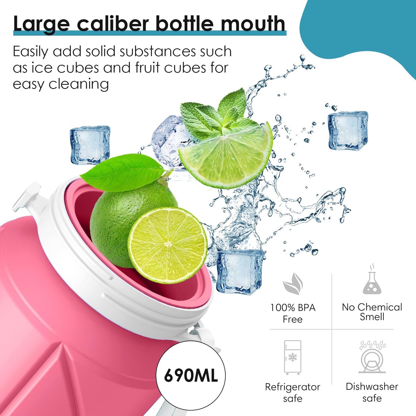 Popdigito Collapsible Water Bottle 2pcs Foldable Silicone Travel Water Bottle Leakproof Flexible BPA Free Portable,Folding Water Bottle Lightweight for Camping, Hiking,Sports 23oz (Pink)