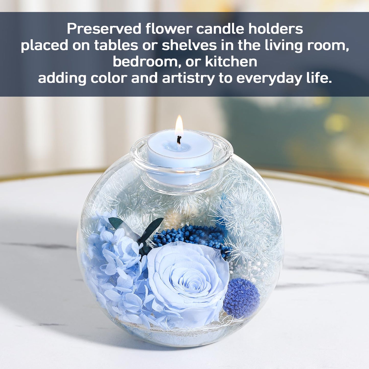 Aoshin Preserved Flowers Rose in Glass Dome with Aromatherapy Candle, Eternal Flowers Gift Set for Women Wife Girlfriend Mom Grandma - Mother Day Christmas Anniversary Birthday Gift (Blue-Rose)