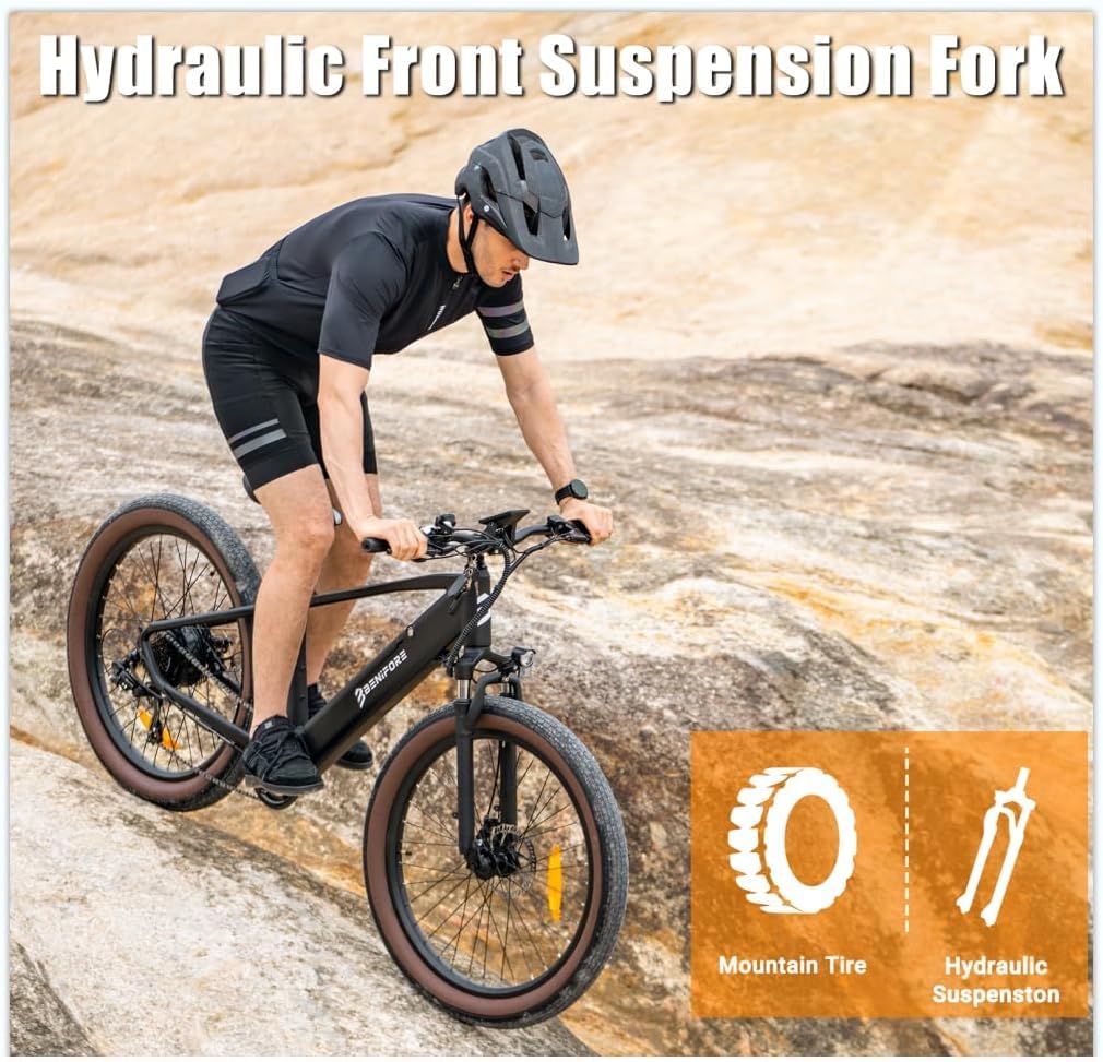 BENIFORE C26 Electric Bike for Adults 1400W Peak, 28MPH 72 Miles 48V 720Wh Removable Battery Electric Mountain Bike, 26"*3.0" Fat Tire Mountain Ebikes with Hydraulic Suspension, UL Certified