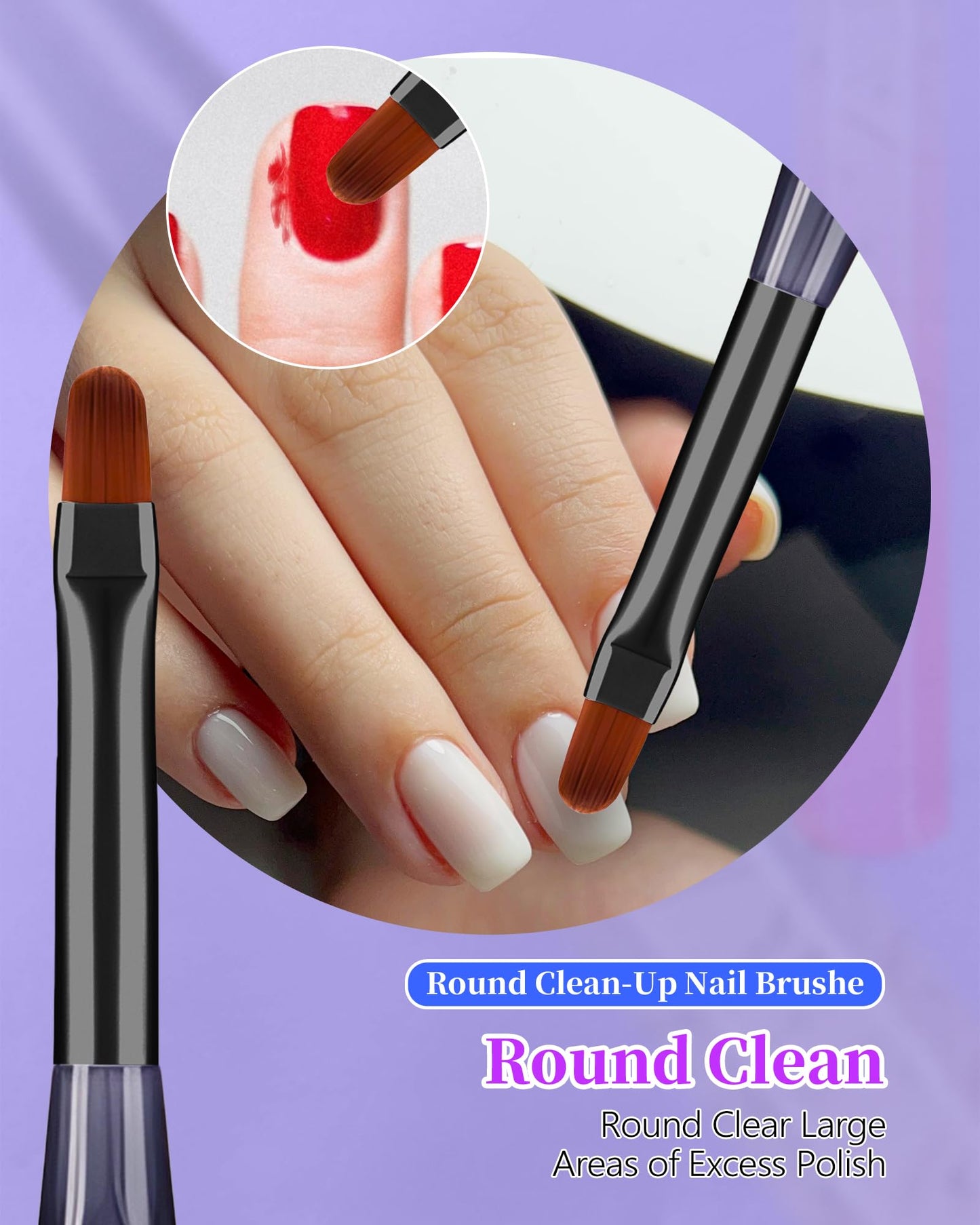 AMilHiTon for OPI Nail Polish Remover Brush, 3PCS Nail Art Clean Up Brushes, Round/Angled/flat Acetone Resistant Gel Nails Art Designs and Tidying Up Polish Mishaps on Cuticles