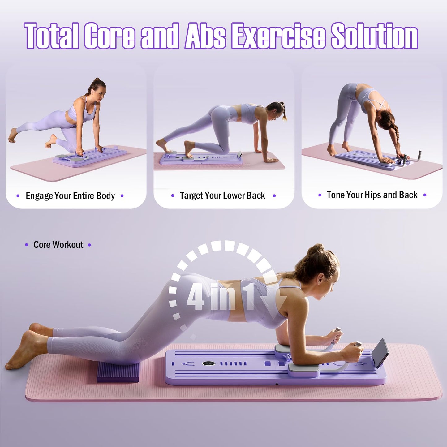 UJR Ab Roller Abs Workout Equipment: Multifunction Automatic Rebound Abdominal Wheel - Foldable Home Gym Exercise Fitness Equipment Push Up Board for Strength Training Core Workout with Knee Pad Timer