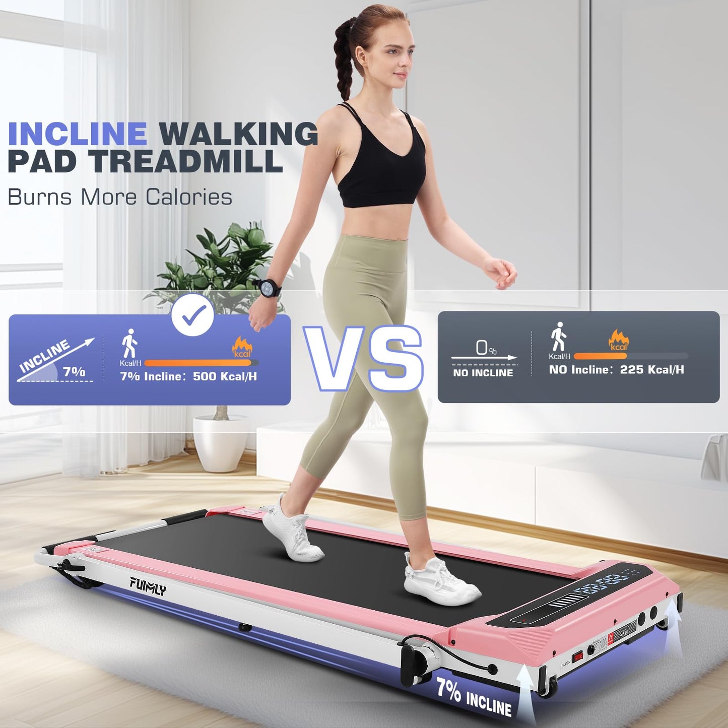 FUNMILY Folding Treadmill with Handles, Foldable Walking Pad Treadmill with Incline and Adjustable Handrails, 3 in 1 Under Desk Treadmills for Home 300 lb Capacity, Running Machine with Handle Bar