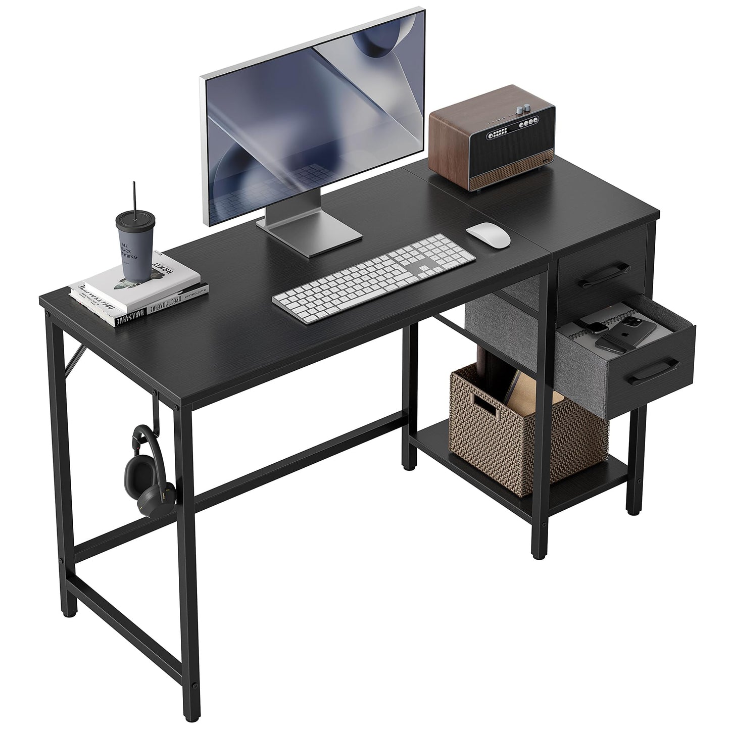 Cubiker Computer Home Office Desk with Drawers, 40 Inch Small Desk Study Writing Table, Modern Simple PC Desk, Modern Black