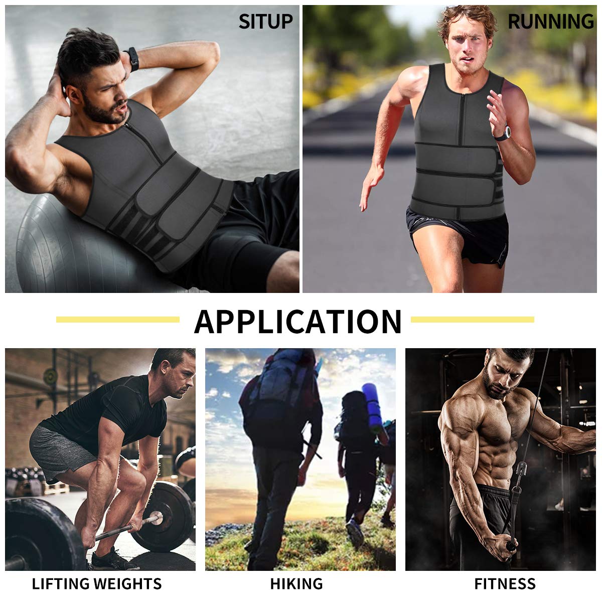 SHAPERIN Men Neoprene Sauna Zipper Waist Trainer Vest Tank Top Trimmer Body Shaper