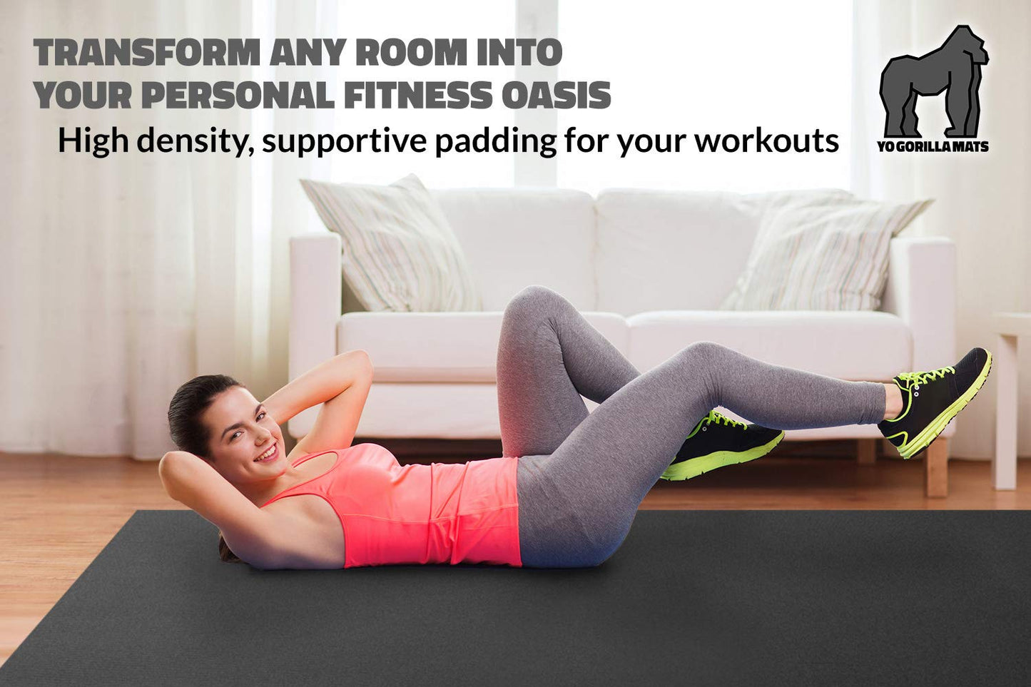 Gorilla Mats Premium Large Exercise Mat – 6' x 4' x 1/4" Ultra Durable, Non-Slip, Workout Mat for Instant Home Gym Flooring – Works Great on Any Floor Type or Carpet – Use With or Without Shoes