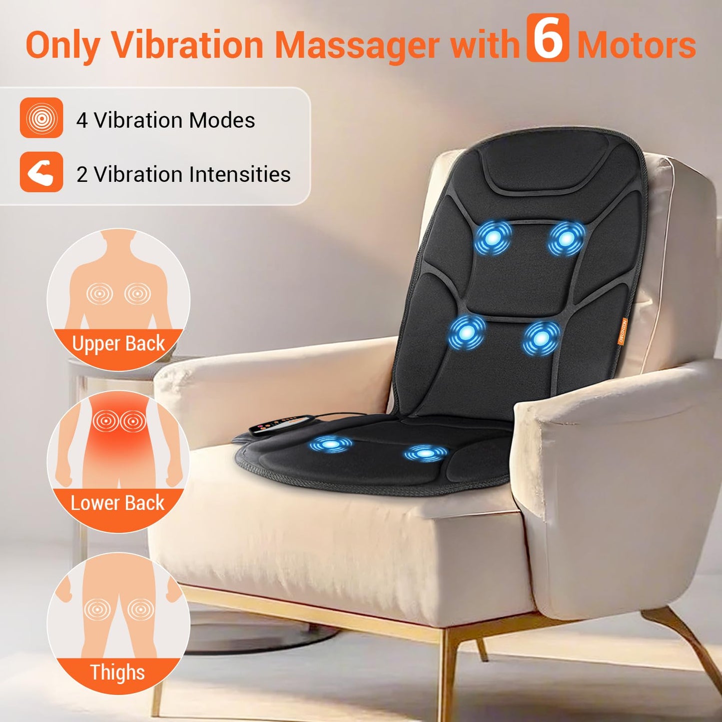 CARSHION Massage Seat Cushion with Full Back Thighs Heat Back Massager with 3 Heating Pads 6 Vibrating Motors, Massage Chair Pad Seat Warmer for Home Office, Heated Seat Cover Gift for Father Mother
