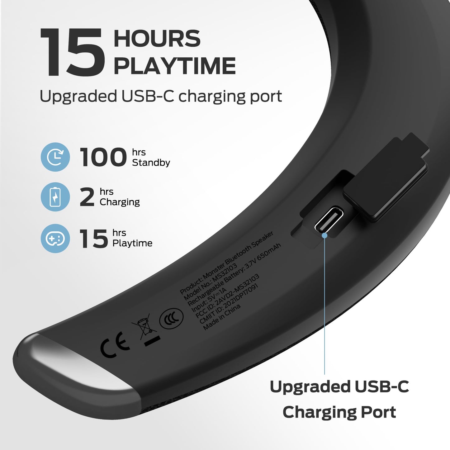 Monster Boomerang Petite Neckband Bluetooth Speakers, Neck Speaker with 15H Playtime, aptX High Fidelity 3D Stereo Sound, Low Latency, Built-in Mic, IPX5 Waterproof Wearable for Home Outdoor