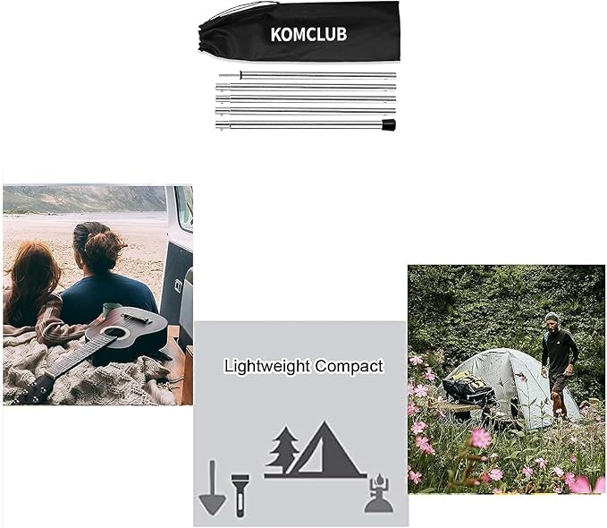 KOMCLUB Telescoping Tent Poles Adjustable Tarp Poles Camping Stainless Steel Lightweight Tent Poles for Trap Sun Sails Canopy Awning Shelter Backpacking Hiking 78 in Set of 4