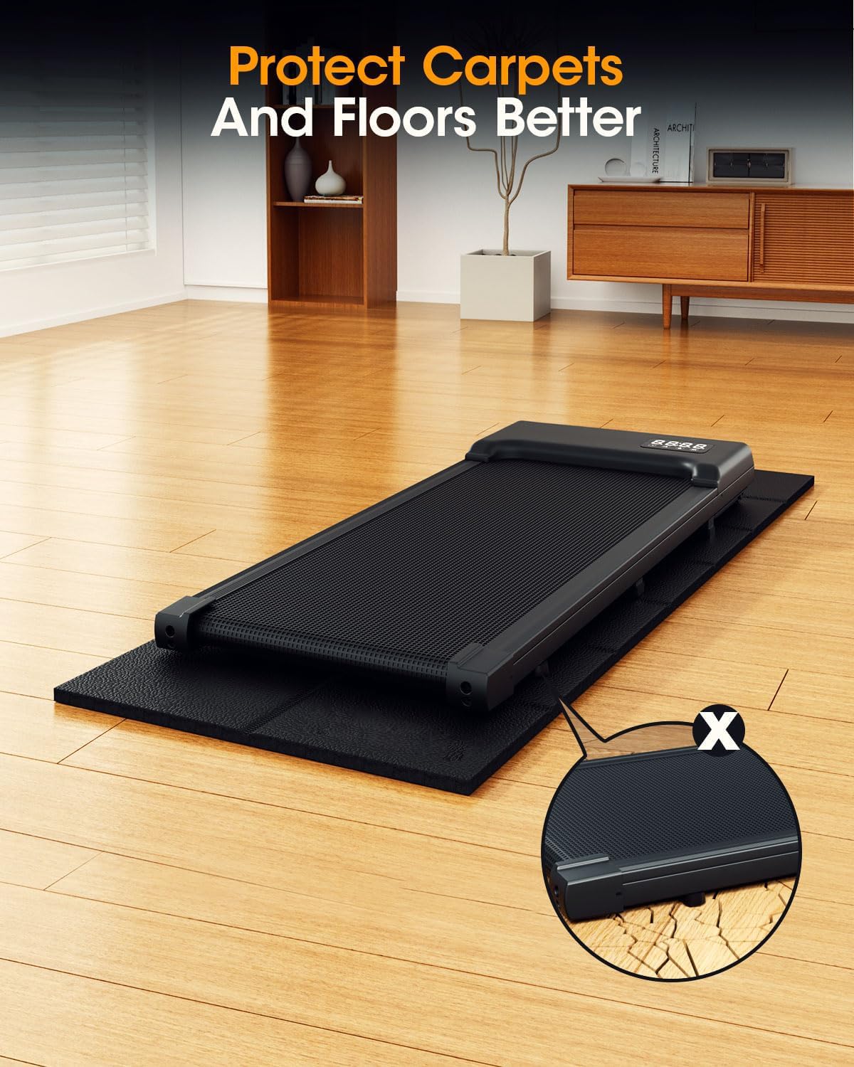 Walking Pad Treadmill Mat for Carpet Floors 68x24, 1/4βThick Treadmill Mat for Hardwood Floors,Mat for Under Treadmill/Indoor Bike on Carpet, Exercise Equipment Mat, Waterproof, Noise Shock Absorption