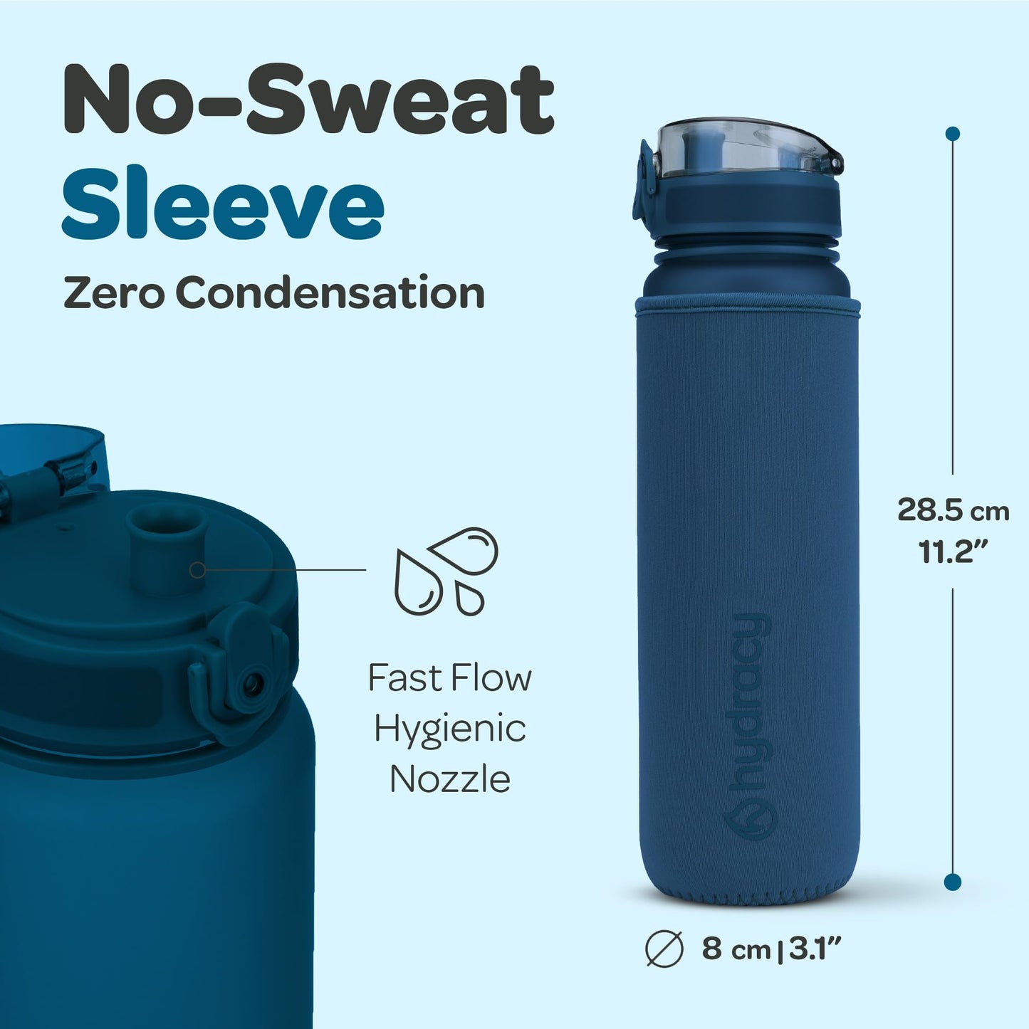 Hydracy Water Bottle with Time Marker -Large 32 oz BPA Free & No Sweat Sleeve -Leak Proof Gym Bottle with Fruit Infuser Strainer & Times to Drink -Ideal Gift for Fitness Sports & Outdoors
