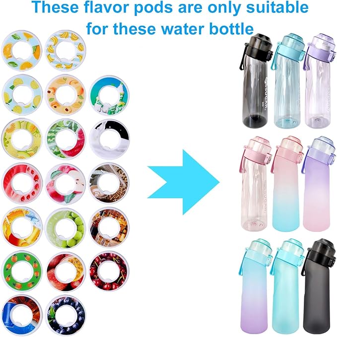 Air Water Bottle, Scented Water Bottle with Flavor Pods, Tritan Sports Water Bottle with Scent Ring 22 OZ (Blue+7 Pods)