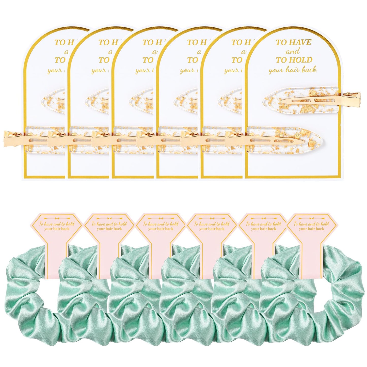 Aileam 12 PCS Hair Accessories Bridesmaid Proposal Gifts, Including Gold Glitter Bridesmaid Hair Clips and Silk Satin Soft Bridesmaid Hair Scrunchies, Women's Wedding Favor