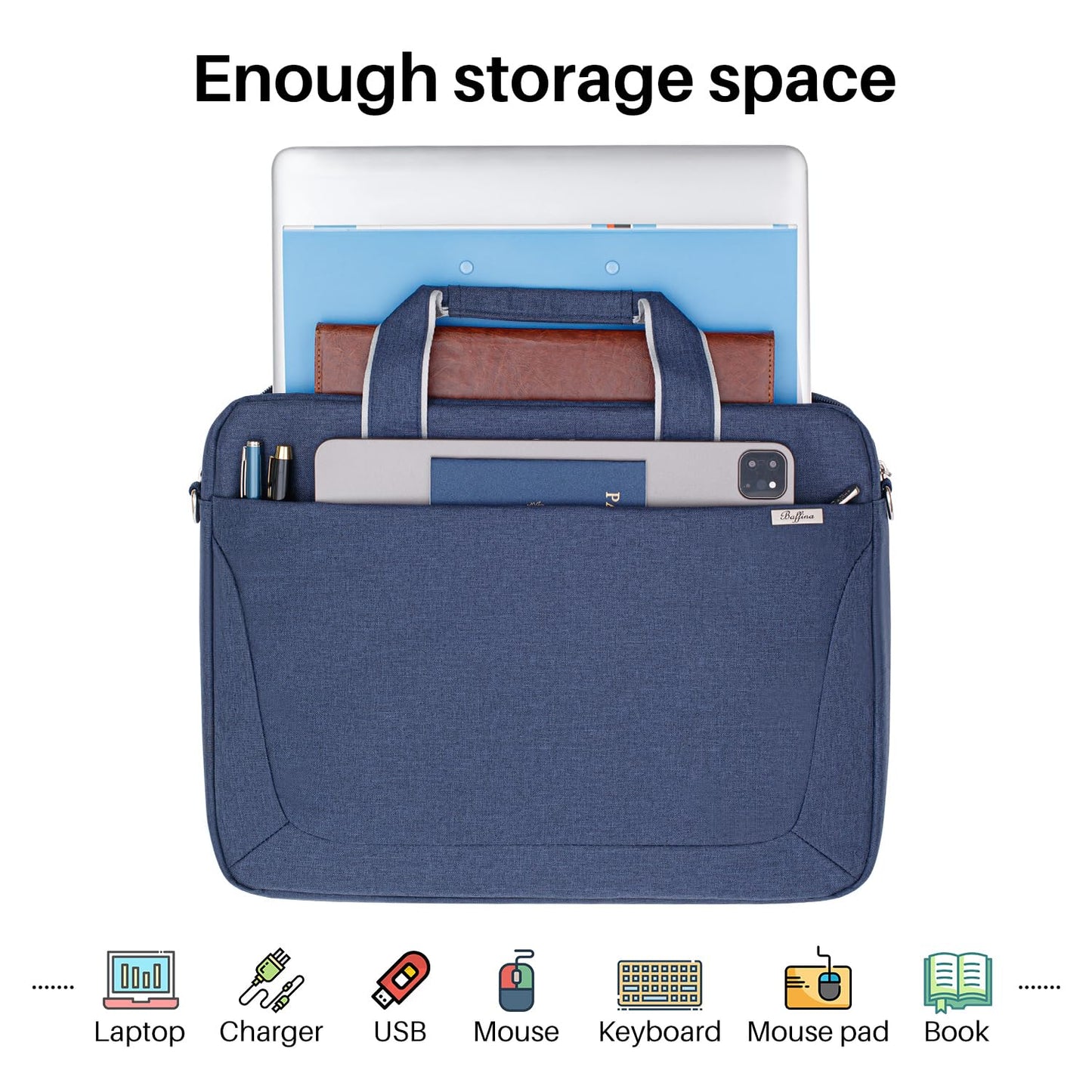BAFFINA 15.6 16 Inch Laptop Shoulder Bag for Men Women,Waterproof Computer Carrying Case Messenger Bag with Strap,Laptop Briefcase for 14-15-16 Inch MacBook/Chromebook/Notebook Hp Dell Acer Asus,Blue