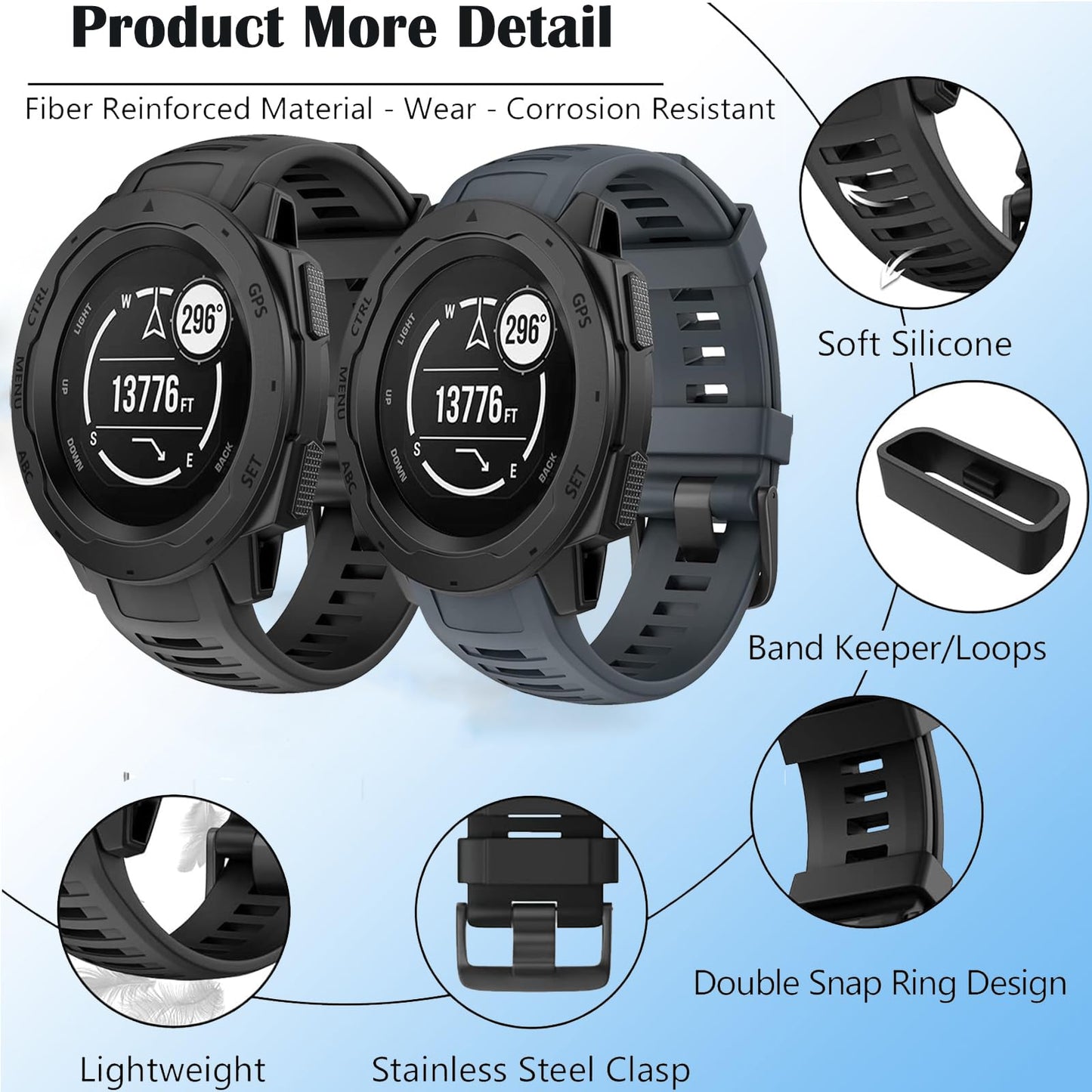 Gleenice 2 Pack Waterproof Replacement Band Compatible with Garmin Instinct, Soft Silicone Replacement Watch Strap Compatible with Garmin Instinct 2 / Instinct Esports / Solar / Tide / Tactical,