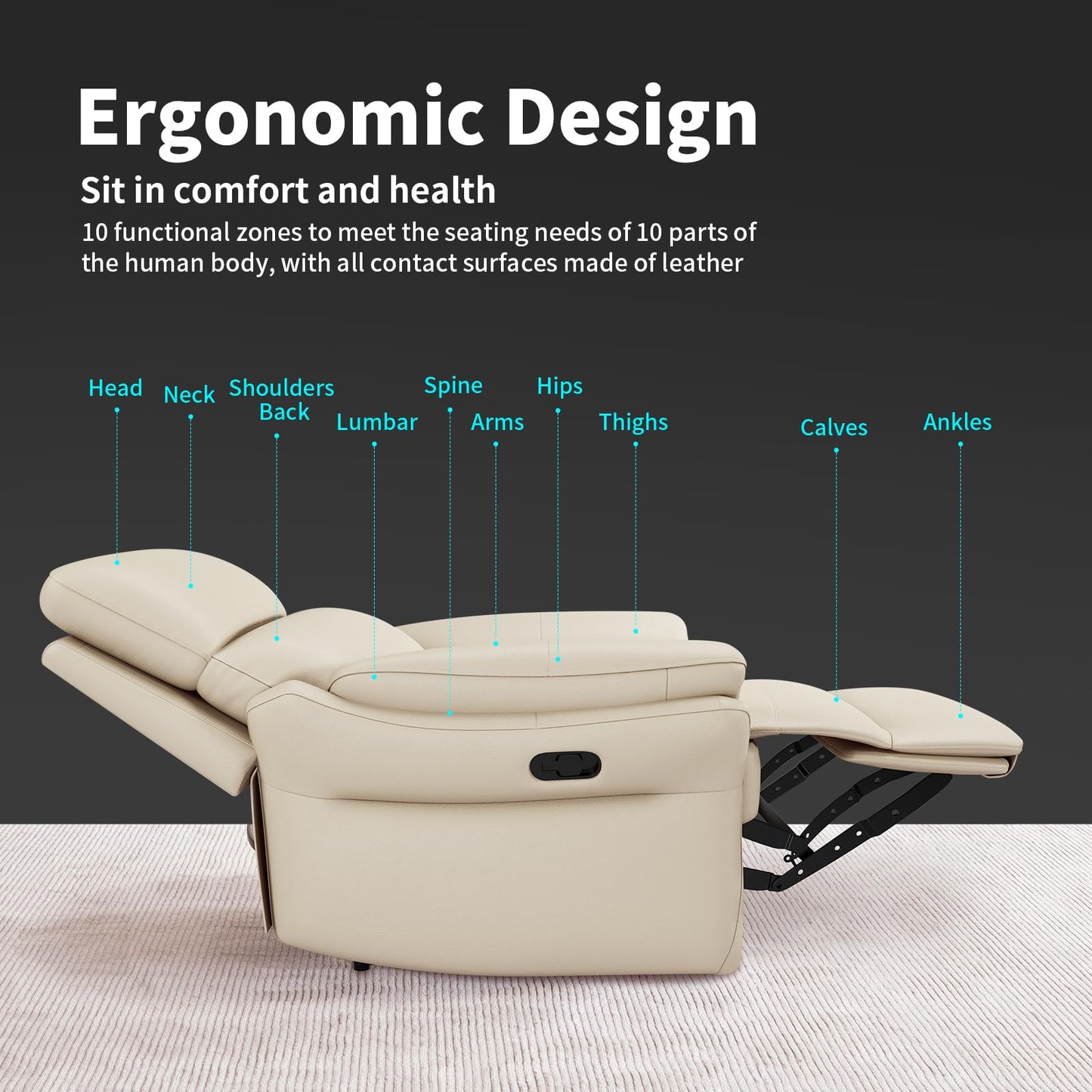 AIRSKY Genuine Leather Recliner Chair, Top Grain Leather, Italian Water-Washing Process, Recliner Chairs for Adults, for Living Room, Theater Seating, Bedroom. R1, Beige