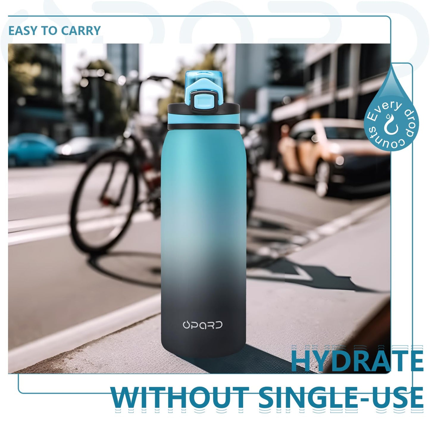 Opard 30oz Sports Water Bottle with Leak Proof Flip Top Lid BPA Free Tritan Reusable Plastic for Gym and Outdoor