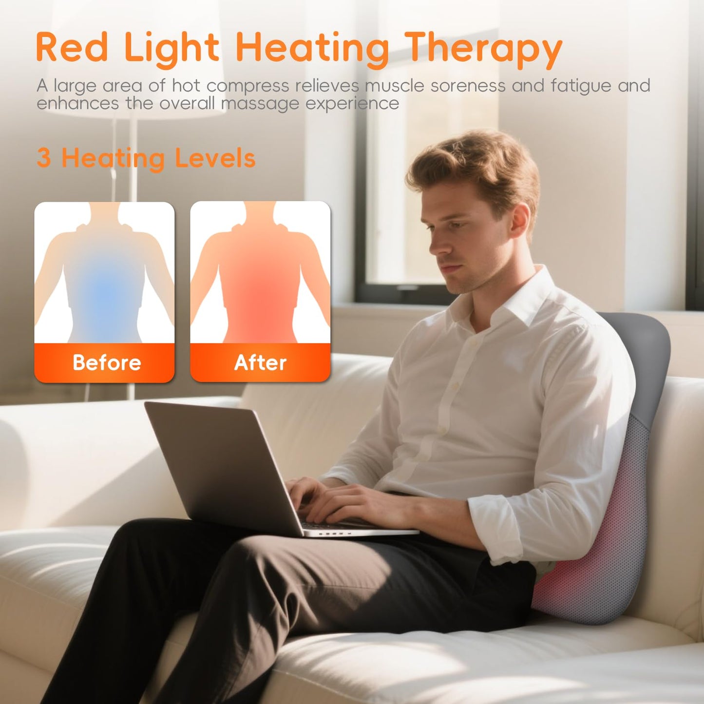 Back Massager, Ultrathin Rolling Up and Down Back Massage with Heat 4D Kneading & Red Light Therapy for Pain Relief Deep Tissue,Shoulder Massager Gift for Men Women Parents Relaxation at Car,Grey