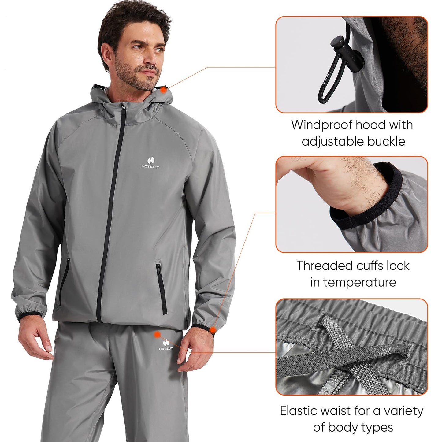 HOTSUIT Sauna Suit for Men Weight Loss Sweat Suit Boxing Exercise Sweat Sauna Jacket Pants Dark Grey