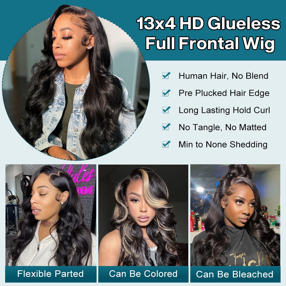 Ailwelia 13x4 Body Wave Lace Front Wig Human Hair Wigs for Black Women Human Hair 180 Density HD Lace Front Wigs Human Hair Pre Plucked Bleached Knots Lace Front Wig Glueless Wigs Human Hair 24 Inch