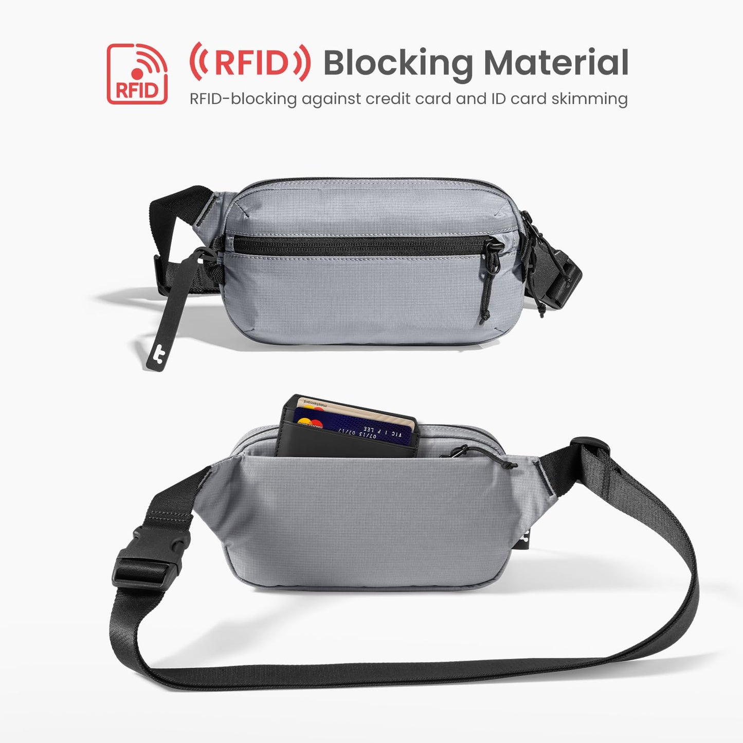 tomtoc 1.5L Sling Bag with RFID Blocking, Crossbody Bag Minimalist Chest Shoulder Pack for Men and Women, Water-resistant Lightweight Carry Casual Bag for Travel, Daily Use