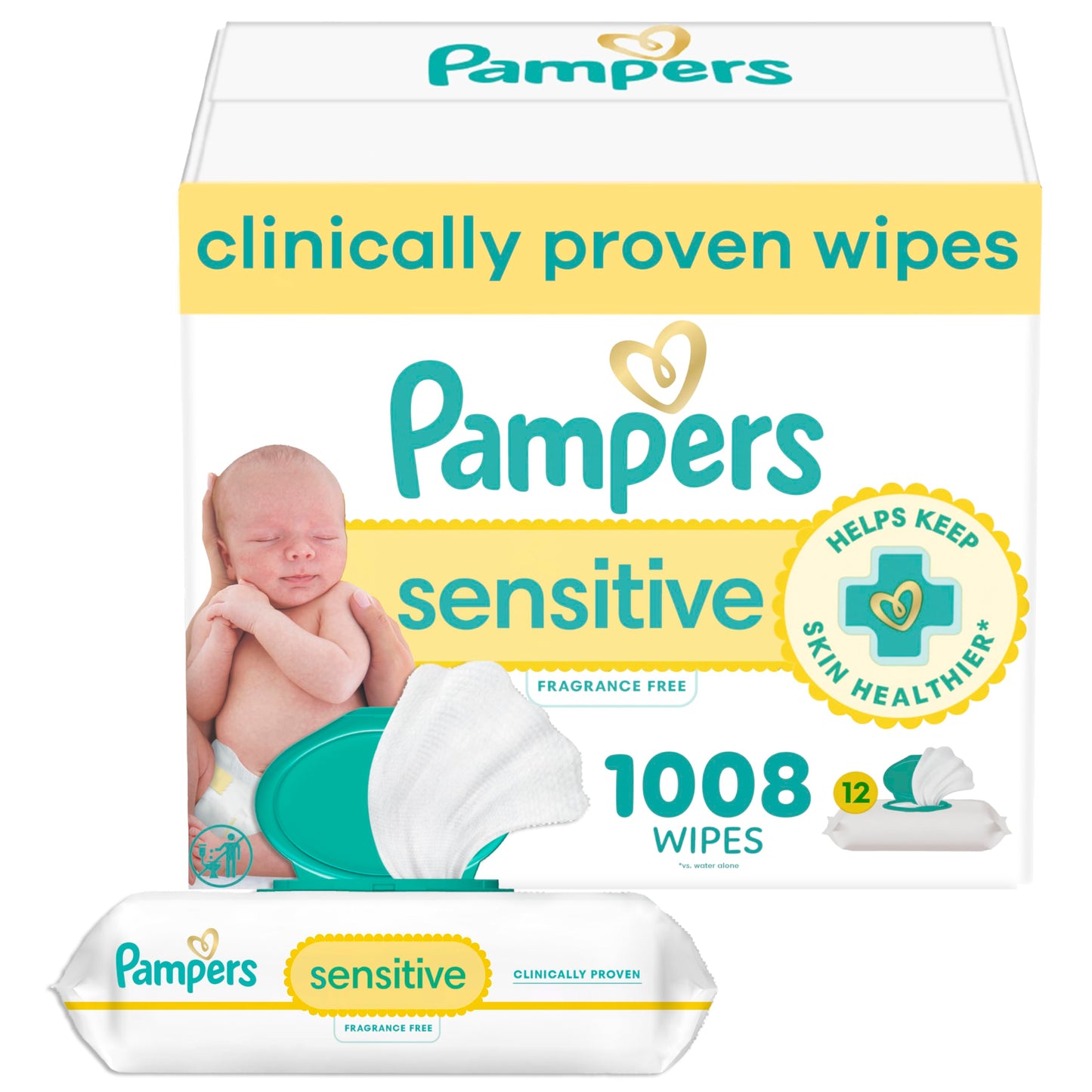 Pampers Baby Wipes Sensitive, Water Based Baby Wipes, Hypoallergenic and Unscented Baby Wipes, 504 Wipes Total (6 Flip-Top Packs)