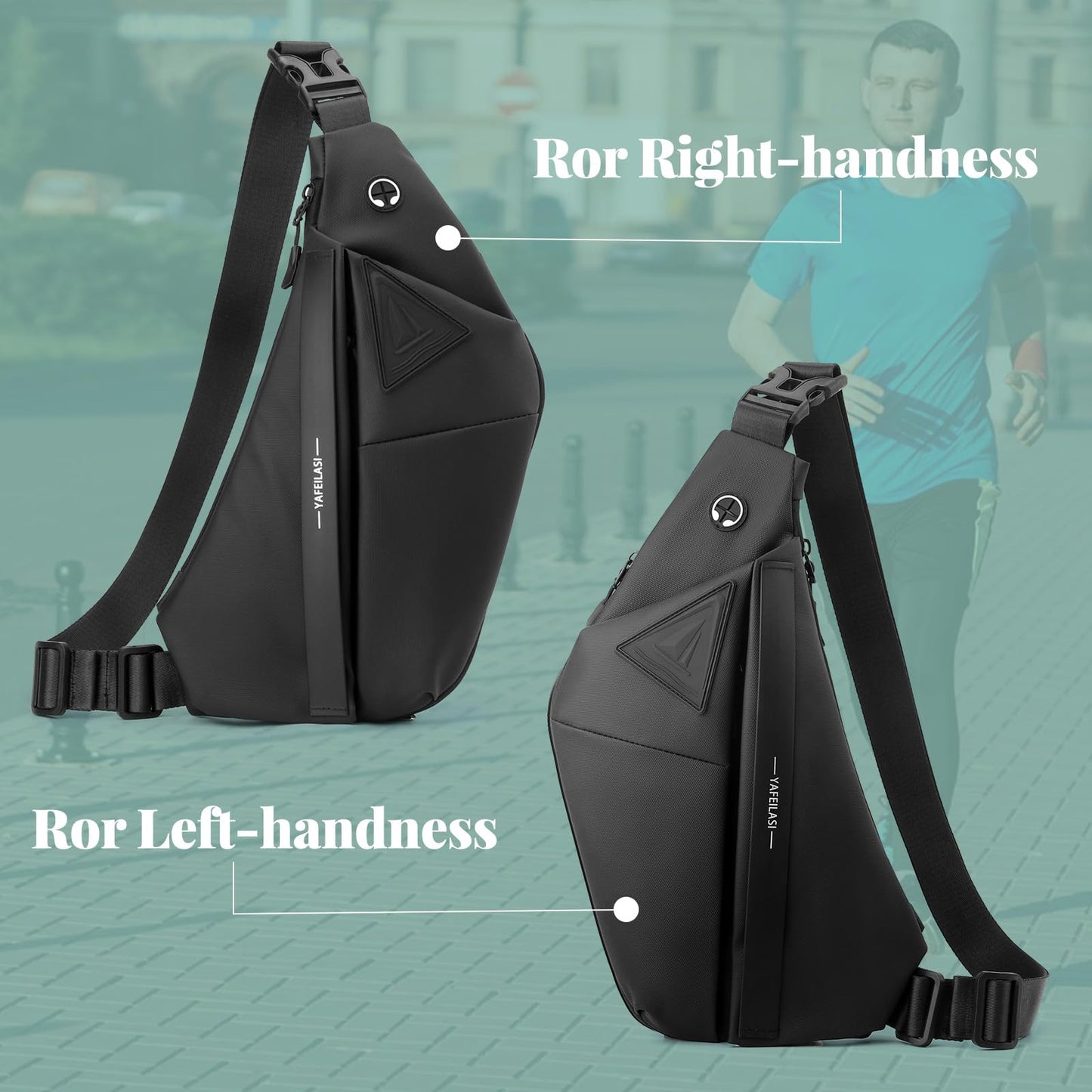 LKEX Sling Bag Anti-theft Chest Crossbody Waterproof Shoulder Cool Backpack Travel Personal Pocket for Men and Women (Black Right-Handed)