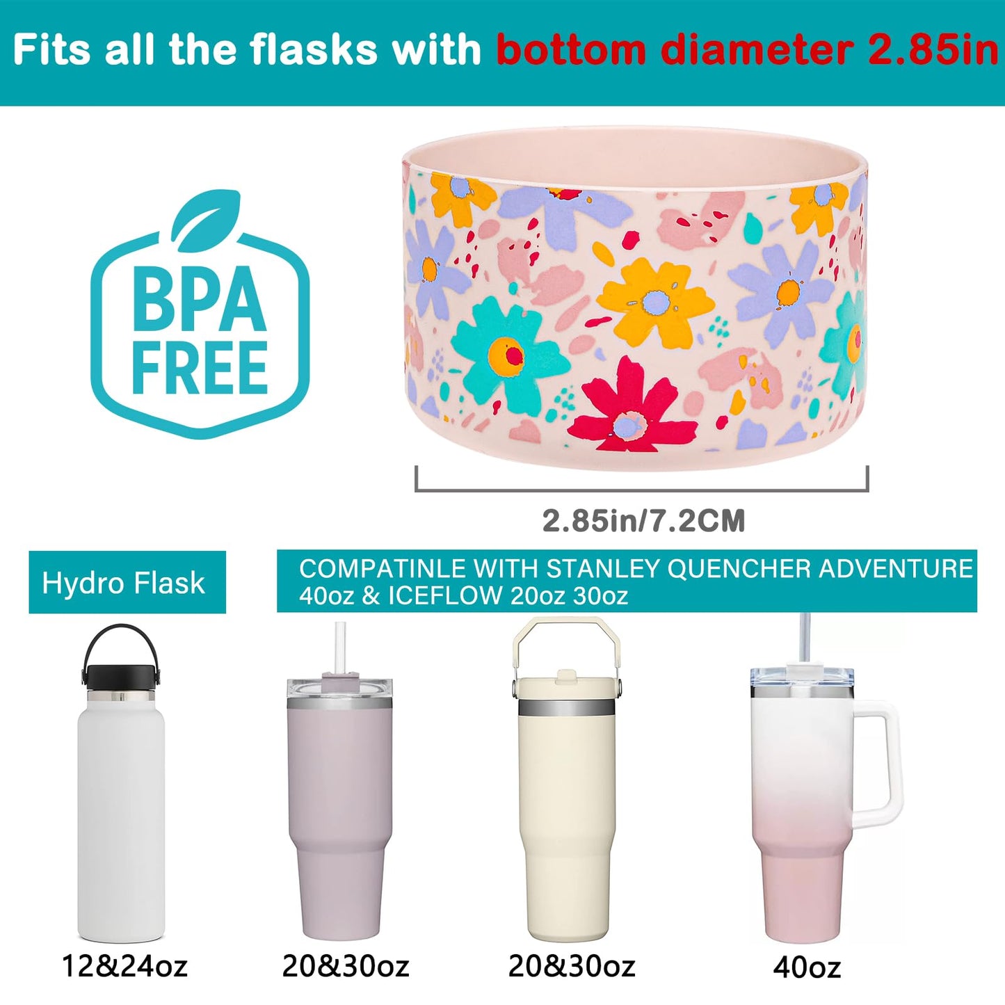HEYSKAY 2pcs Protective Flask Silicone Boot Base for Stanley Quencher Adventure 40oz & Stanley IceFlow 20oz 30oz Tumbler, and Compatible with 12-24oz Hydro Sport Water Bottles,Yeti and More