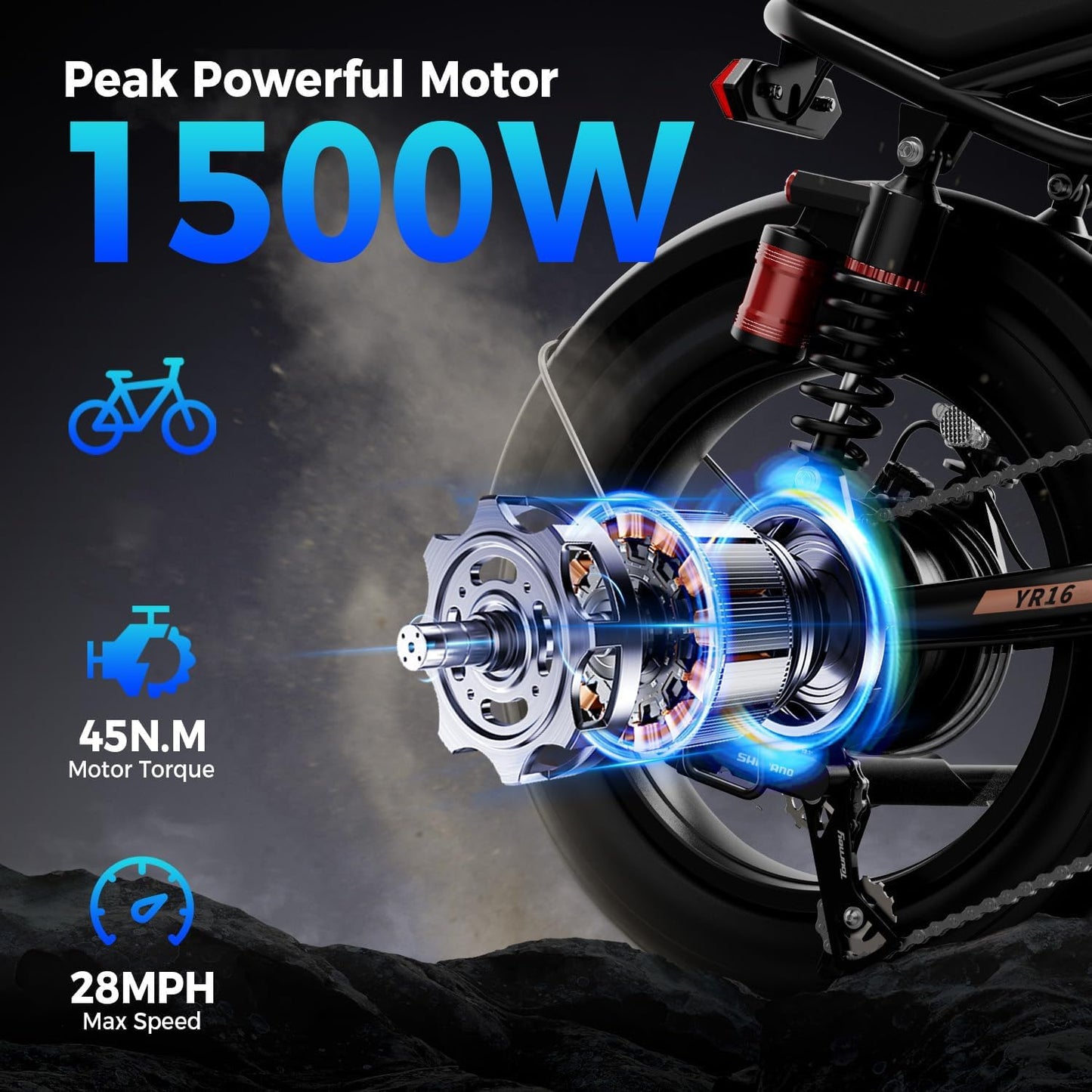 Electric Bike for Adults, 1500W/2000W Peak Motor, 28/32MPH, Max 55-80 Miles, 16"/20" Fat Tire Dirt Bike Motorcycle for Teens, 48V 20AH Battery with Hydraulic Brake & Cruise Control for All-Terrain