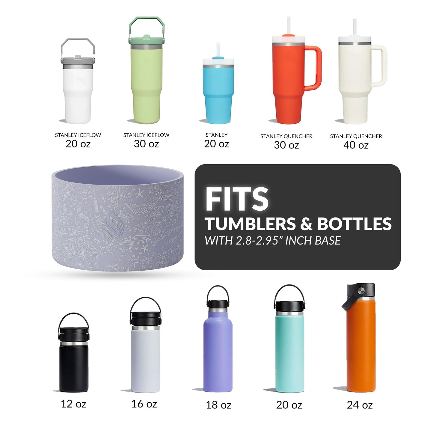 REUZBL Ocean Life Silicone Bottle Boot Sleeve for Stanley Tumblers 20-40oz, Hydro Flask Tumblers, Simple Modern Tumblers, Iron Flask Similar, Owala Tumblers, Tumbler Water Bottle Accessory