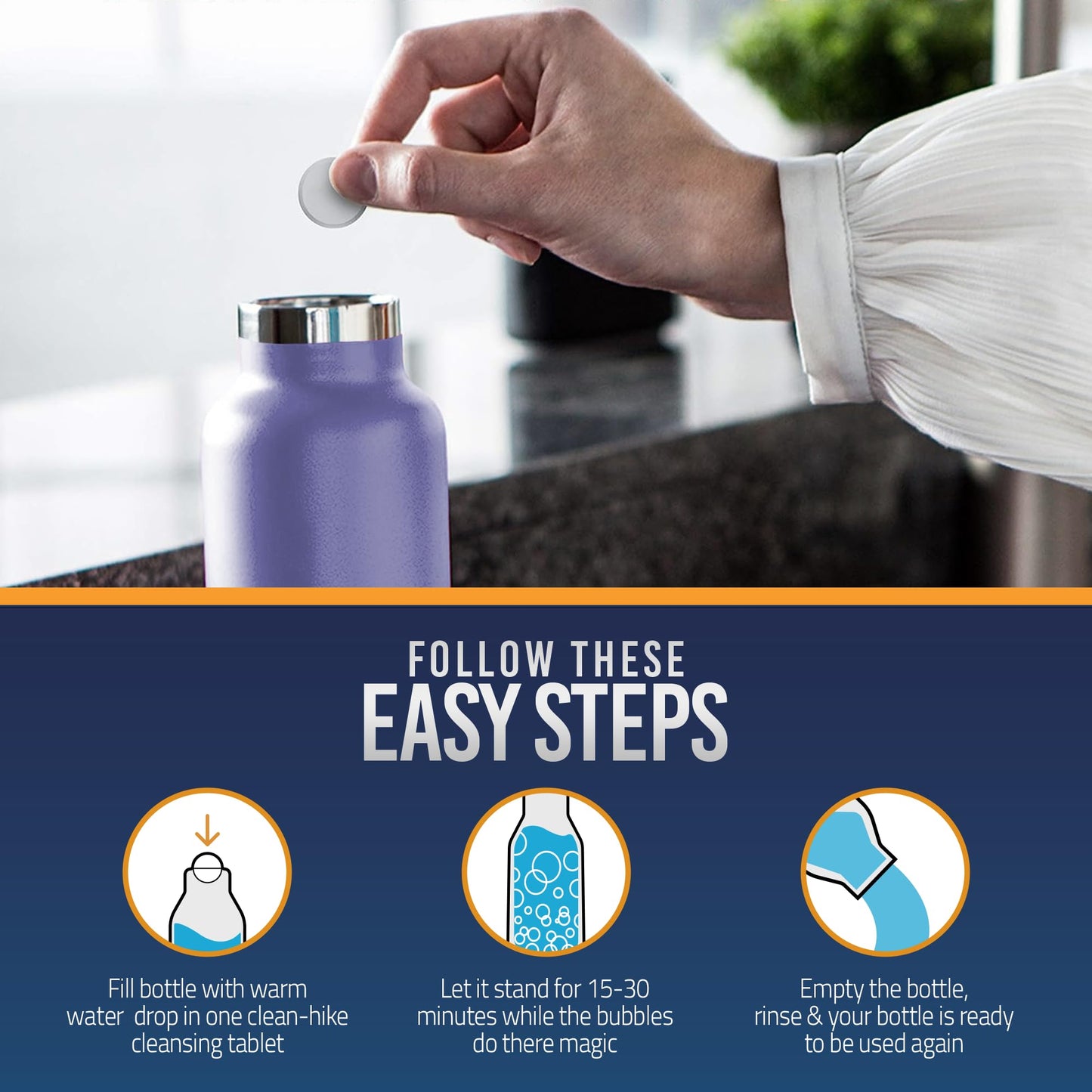 Tumbler Water Bottle Cleaning Tablets - (60 Tablets) All Natural Ingredient, Great for All Stainless, Plastics, Ceramic and Glass Drinking Containers, Individually Packed (2)